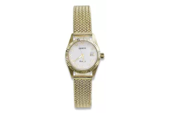 14k 585 Ženevos auksinis moteriškas laikrodis su perlų skydžiu