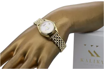 Χρυσό γυναικείο ρολόι 14K Geneve με ζιρκόνιο, μαργαριταρένια θήκη