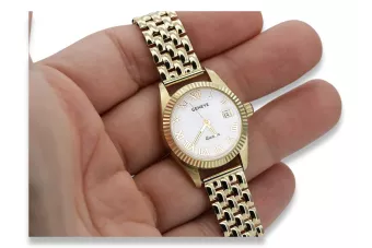 14K Goldene Damenuhr, Perlmutt Zifferblatt, Italienisches Design