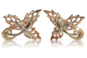 Vintage rose pink 14k 585 gold  maple leaf earrings ven177