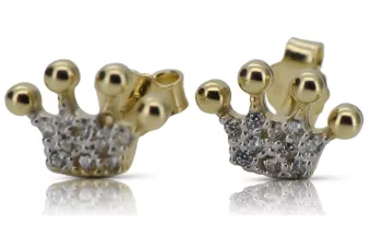 Italian 14k 585 yellow gold crown zircon earrings cec015y