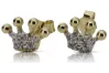 Italian 14k 585 yellow gold crown zircon earrings cec015y
