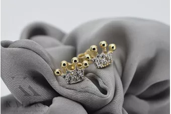 Italian 14k 585 yellow gold crown zircon earrings cec015y