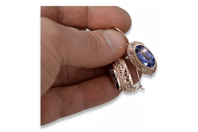 Vintage rose pink 14k 585 gold earrings vec023 alexandrite ruby emerald sapphire ...
