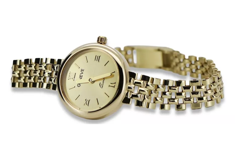 Prześliczny 14k złoty damski zegarek Geneve lw011ydy
