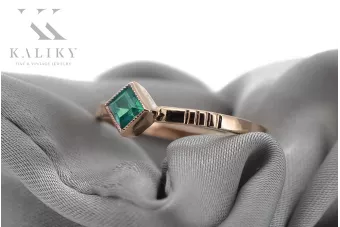 Rožinis raudonas 14k 585 aukso žiedas su Emeraldu vrc138 Vintage