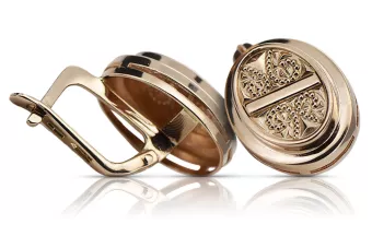 Російська троянда рожева радянська 14к 585 золото СРСР Старовинні сережки овальні ven196