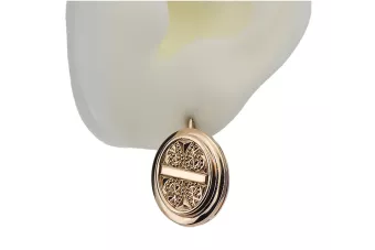 Vintage rose pink 14k 585 gold  Vintage oval earrings ven196