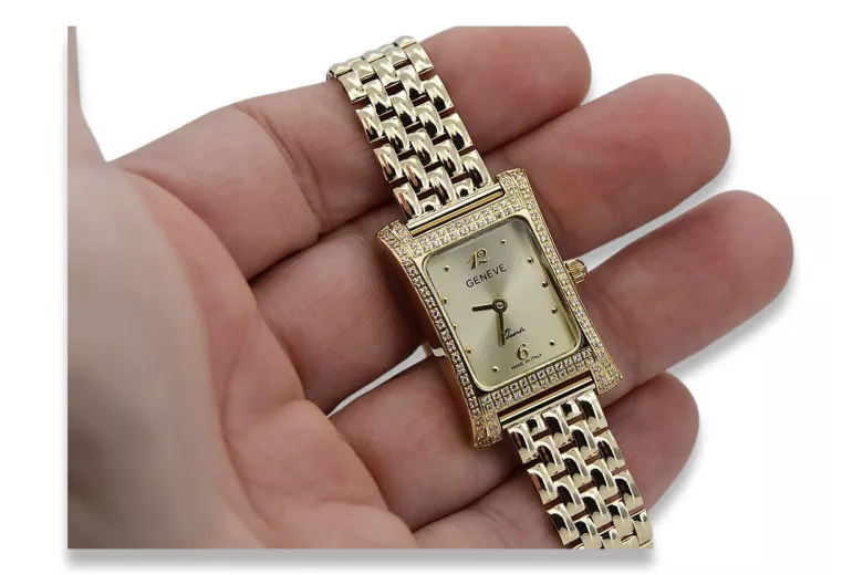Złoty zegarek z bransoletą damską 14k Geneve lw002ydg&lbw004y