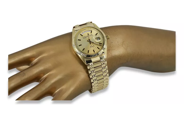 Złoty zegarek z bransoletą męski 14k Geneve mw013ydy&mbw012yo
