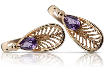 Vintage rose pink 14k 585 gold alexandrite earrings vec067 Vintage