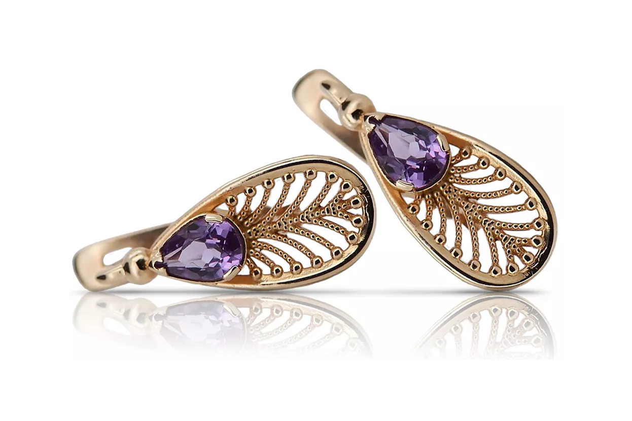 Vintage rožinė rožinė 14k 585 aukso alexandrite auskarai VEC067R VINTAGE