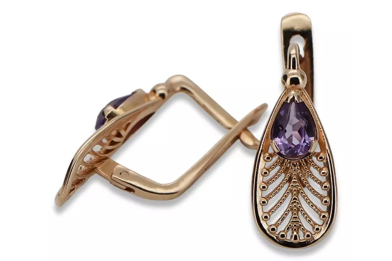 Vinobraní růže růžová 14k 585 zlata alexandrite náušnice Vec067r vinobraní