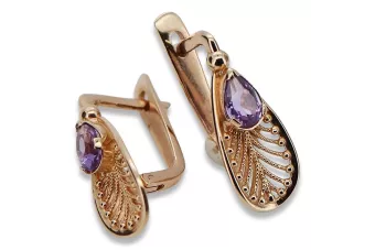 Vintage τριαντάφυλλο ροζ 14k 585 χρυσό σκουλαρίκια Alexandrite VEC067R vintage
