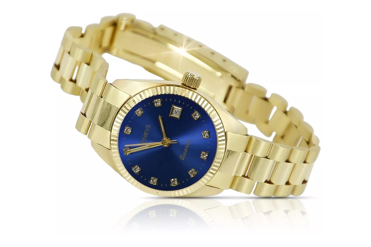 Złoty zegarek damski 14k 585 z bransoletą Geneve w lw020ydbl&lbw009y