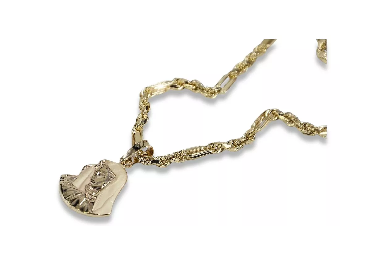 Mother of God medallion & Corda Figaro 14k gold chain pm004yM&cc004y45