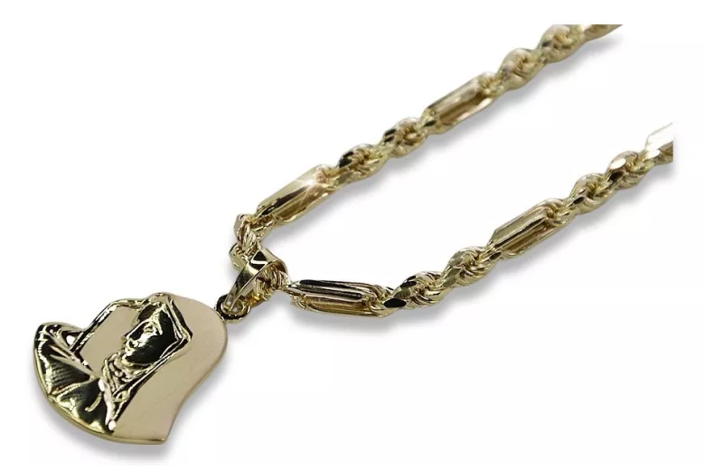 Mother of God medallion & Corda Figaro 14k gold chain pm004yM&cc004y45
