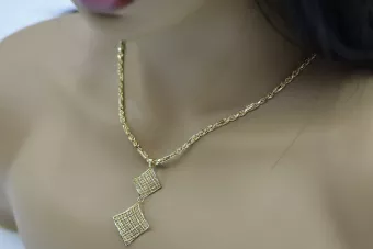 copia de caja ovalada colgante de oro 14k 585 con cadena Corda Figaro cpn001y&cc082y