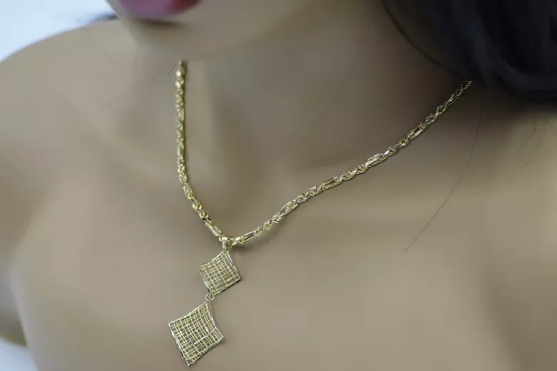 копія овальної коробки з підвіскою із золота 14k 585 проби з ланцюжком Corda Figaro cpn001y&cc082y