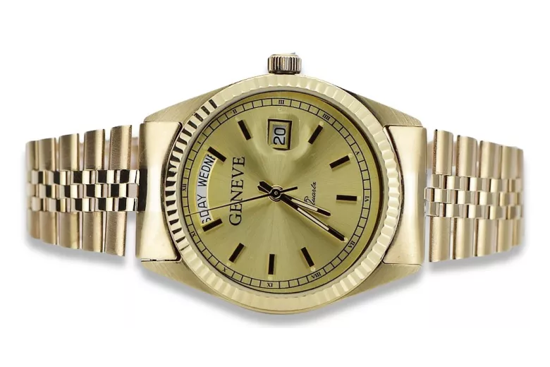 копие на мъжки златен часовник с гривна 14k Geneve mw013ydy&mbw016y