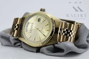 копие на мъжки златен часовник с гривна 14k Geneve mw013ydy&mbw016y