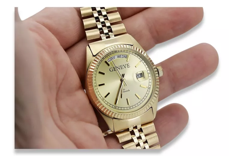 копие на мъжки златен часовник с гривна 14k Geneve mw013ydy&mbw016y