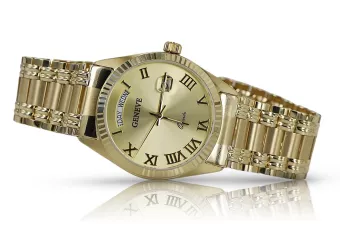 Желтые мужские часы из золота 14 карат 585 пробы Geneve mw013ydg&mbw006yo