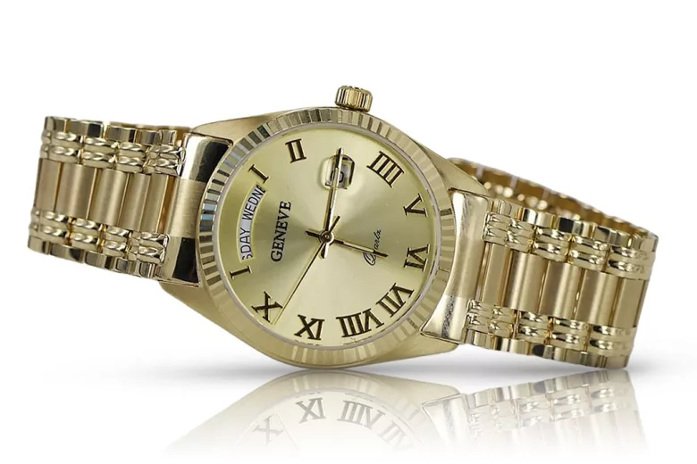 Gold men's watch Geneve ★ zlotychlopak.pl ★ Gold purity 585 333 Low Price!