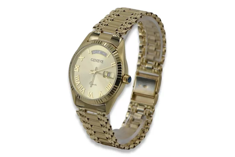 Gold men's watch Geneve ★ zlotychlopak.pl ★ Gold purity 585 333 Low Price!