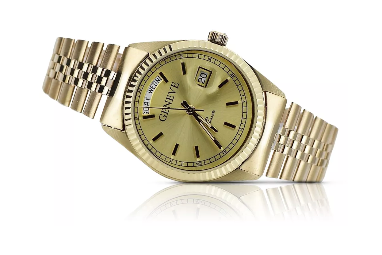 копие на мъжки златен часовник с гривна 14k Geneve mw013ydy&mbw016y