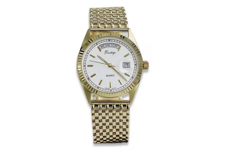 копия мужских золотых часов с браслетом 14k 585 Geneve mw013ydbc&mbw013y