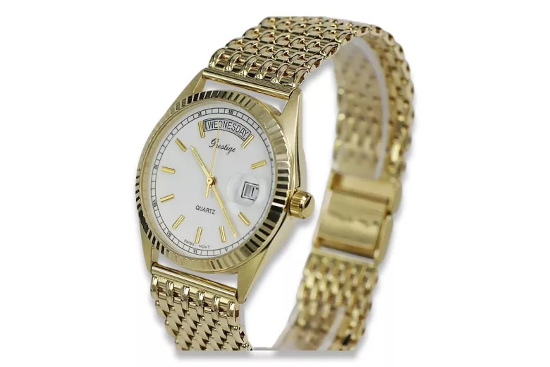 Złoty zegarek z bransoletą męski 14k 585 Geneve mw013ydw&mbw013y