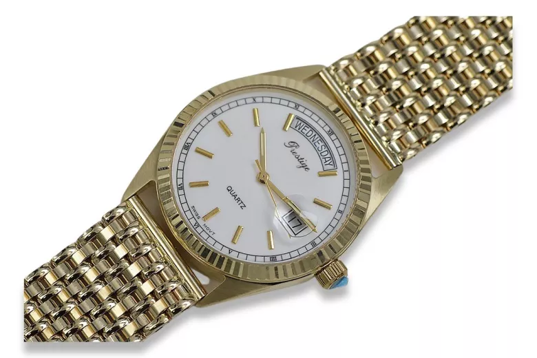 копия мужских золотых часов с браслетом 14k 585 Geneve mw013ydbc&mbw013y