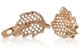 Русская роза розовая Советская 14к 585 золото СССР Винтажные серьги из листьев ven003