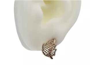 Rosa rusa rosa soviético 14k 585 oro URSS Pendientes de hoja vintage ven003