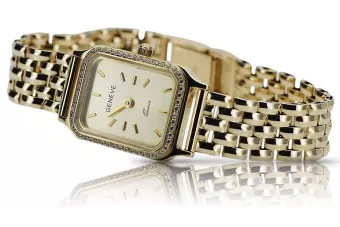 14K Gold Rectangular Women's Watch with Zirconia, Italian Design