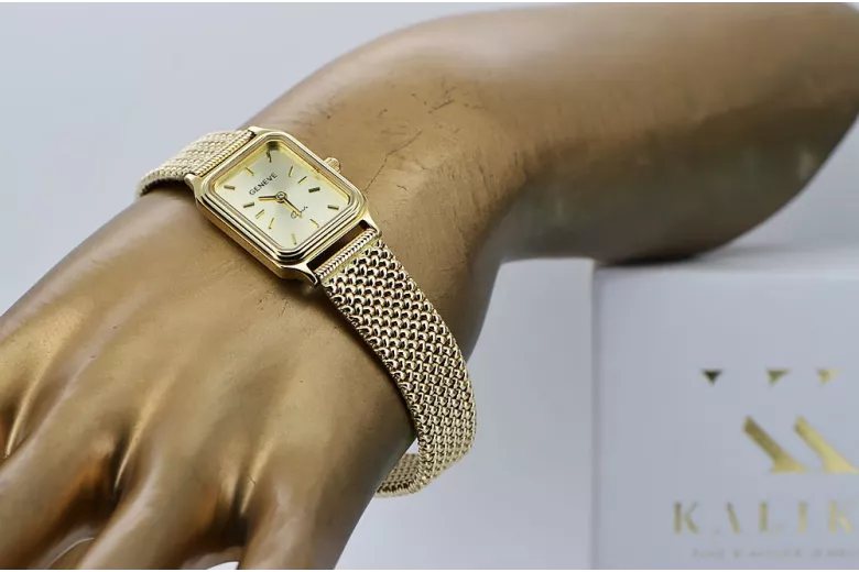 копие на дамски часовник Geneve 14k злато с гривна Lw023y&lbw004y