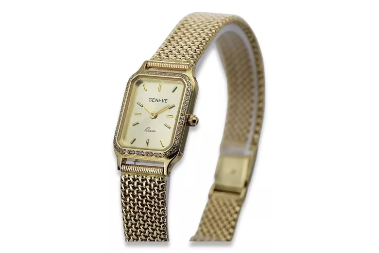 копие на италиански златен часовник Geneve Lw055y&lbw004y с 14k дамска гривна