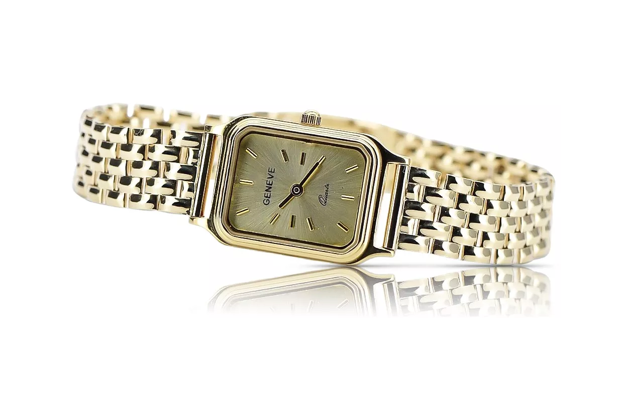 Złoty damski zegarek z bransoletą 14k Geneve lw023y&lbw004y