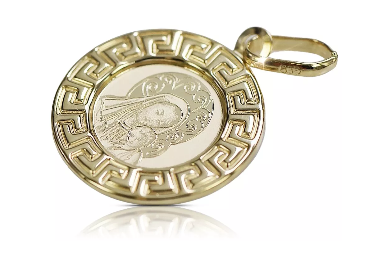 Amarillo italiano14k oro Mary medallion icon colgante pm007y