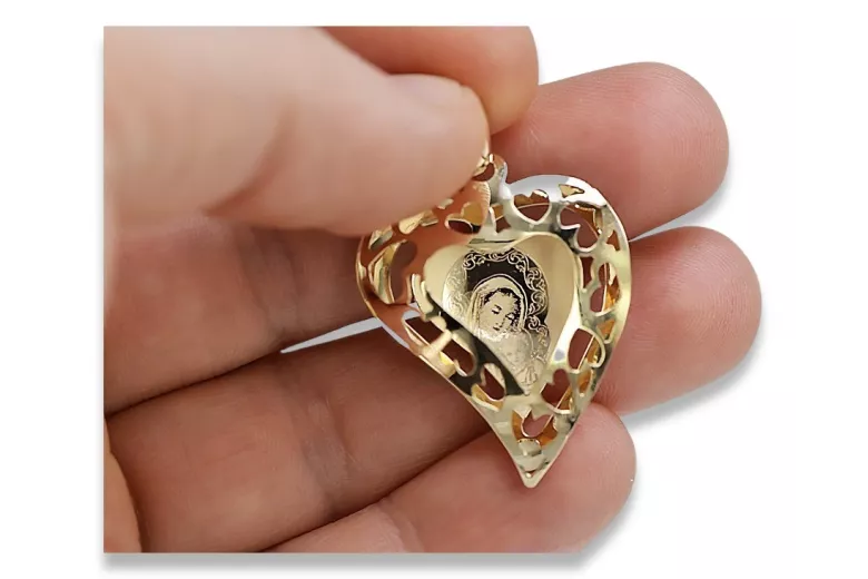 Złoty medalik ikona serce 14k 585 zawieszka Bozia pm017y