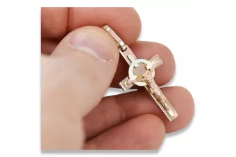 Katalikų kryžius iš rožinio aukso 14k 585 kryžius su Jėzumi iš raudono aukso ctc010rw