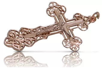Rose rose russe rouge or 14 carats croix orthodoxe oc003r