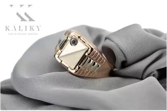 Russian rose Soviet pink gold signet vyro žiedas