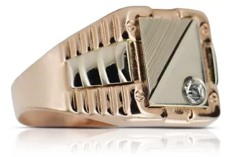 Russian rose Soviet pink gold signet vyro žiedas