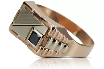 Vintage rose pink 14k 585 gold Men's Onyx signet csc005rw