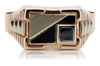 Vintage rose pink 14k 585 gold Men's Onyx signet csc005rw