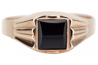 Vintage rose pink 14k 585 gold Men's onyx signet csc010r