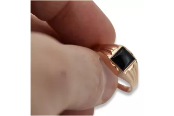 Русская роза розовая 14к 585 золото Мужская ониксовая печатка csc010r