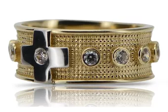 Дамски пръстен с броеница от жълто 14 карата 585 злато и циркон crc002yw